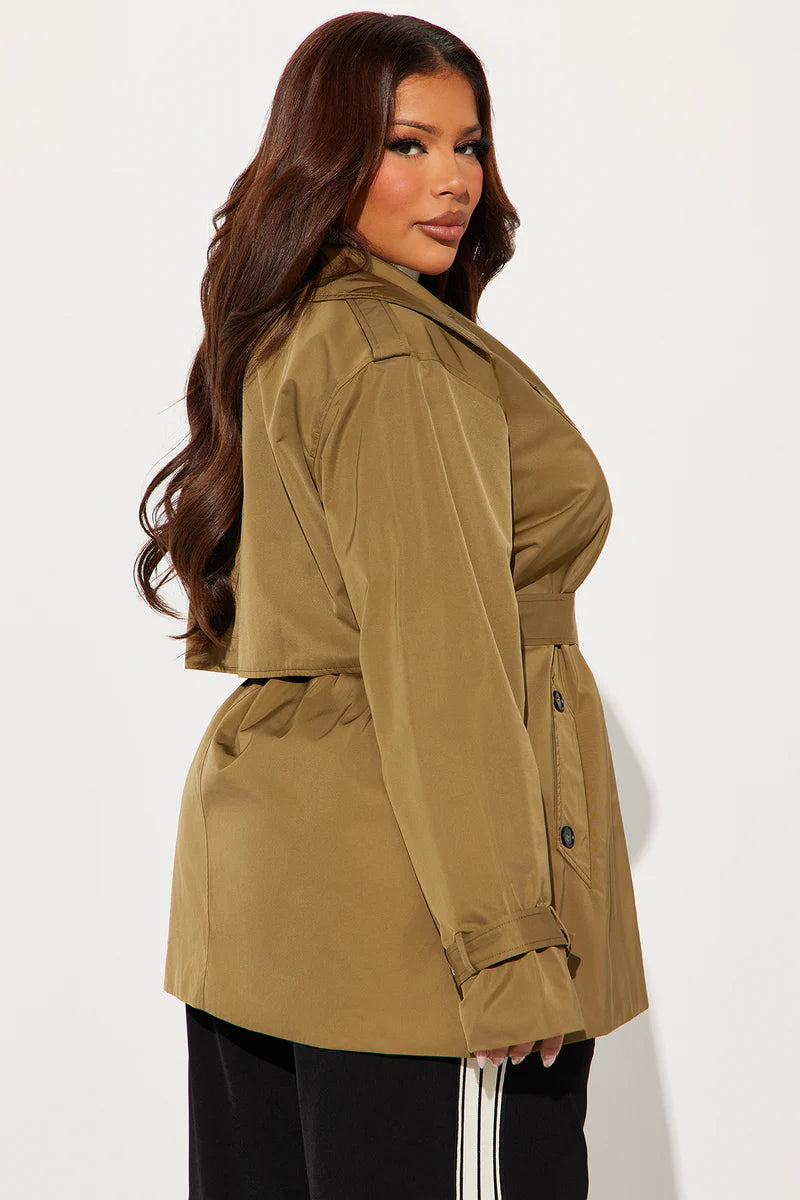Sculpted Grace Belted Trench Coat – Olive