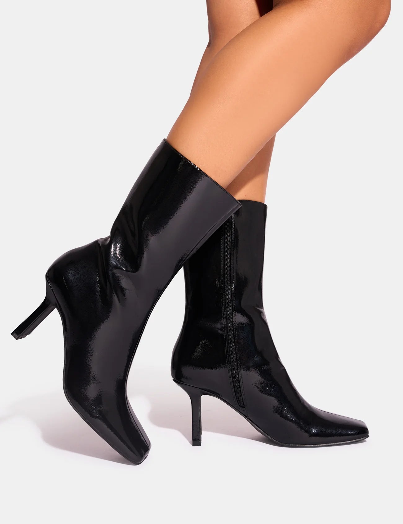 Midnight Edge: Fiction Black Square‑Toe Ankle Boots