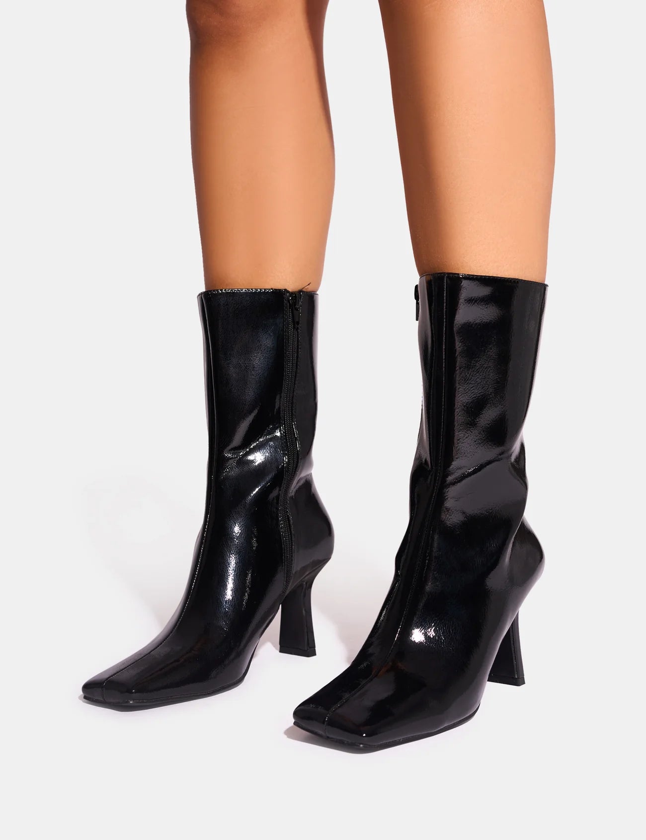 Midnight Edge: Fiction Black Square‑Toe Ankle Boots