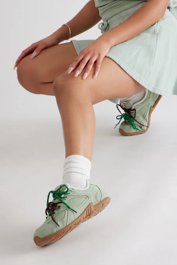 Mint Mist Faux‑Suede Lace‑Up Sneakers – Mint