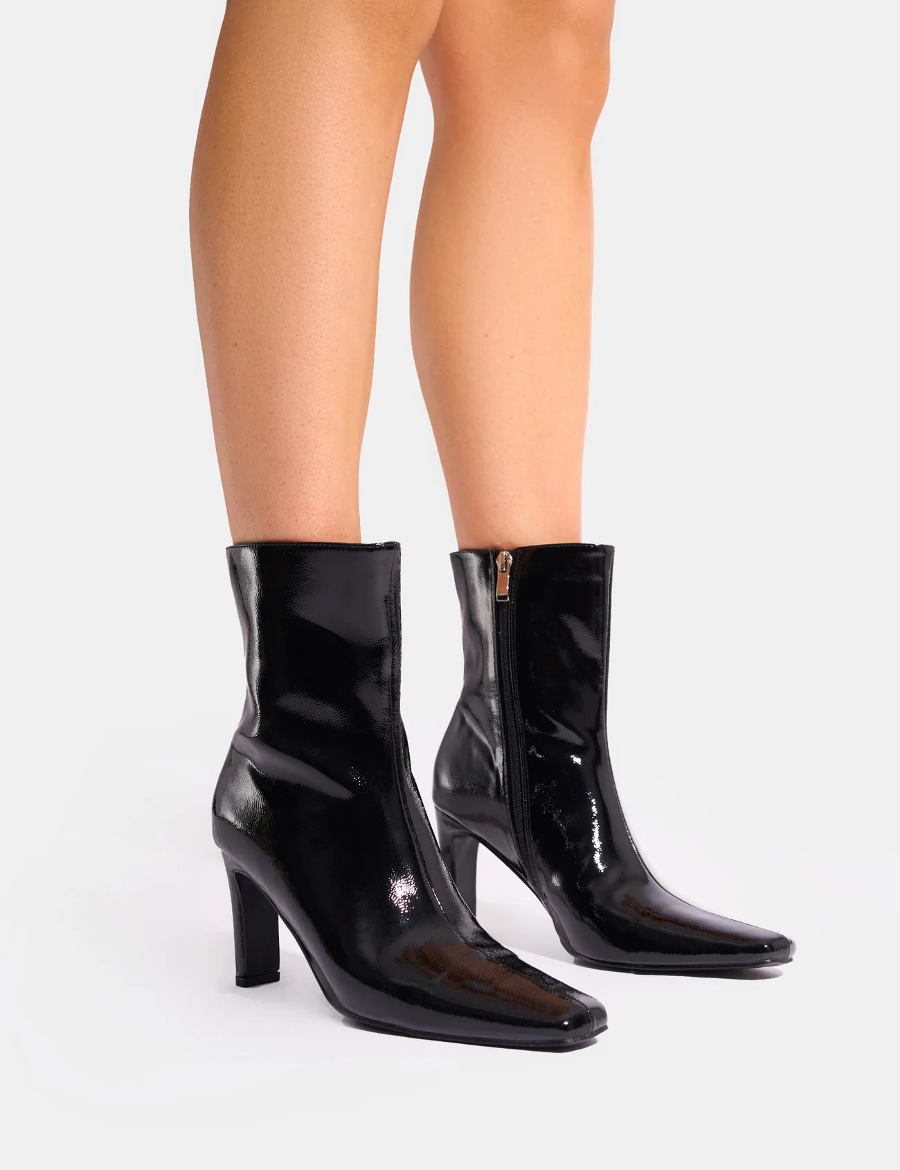 Midnight Patent: Polaris Snipped‑Toe Black Ankle Boots