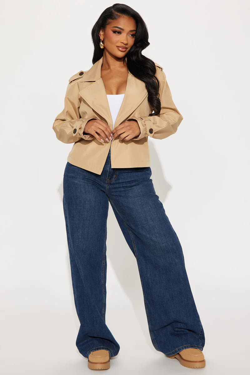 Belted Cropped Trench Jacket – Khaki