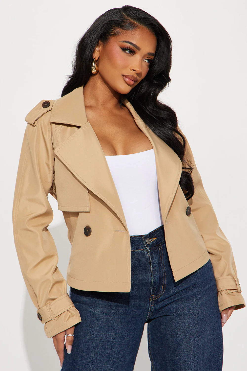 Belted Cropped Trench Jacket – Khaki