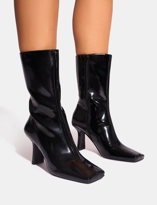 Midnight Edge: Fiction Black Square‑Toe Ankle Boots