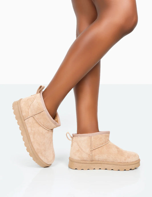 Bare Bliss Ultra Mini Suede Boots – Soft Beige Comfort Edition