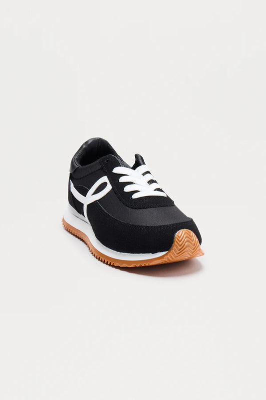 Midnight Glide Faux‑Suede Platform Sneakers — Black