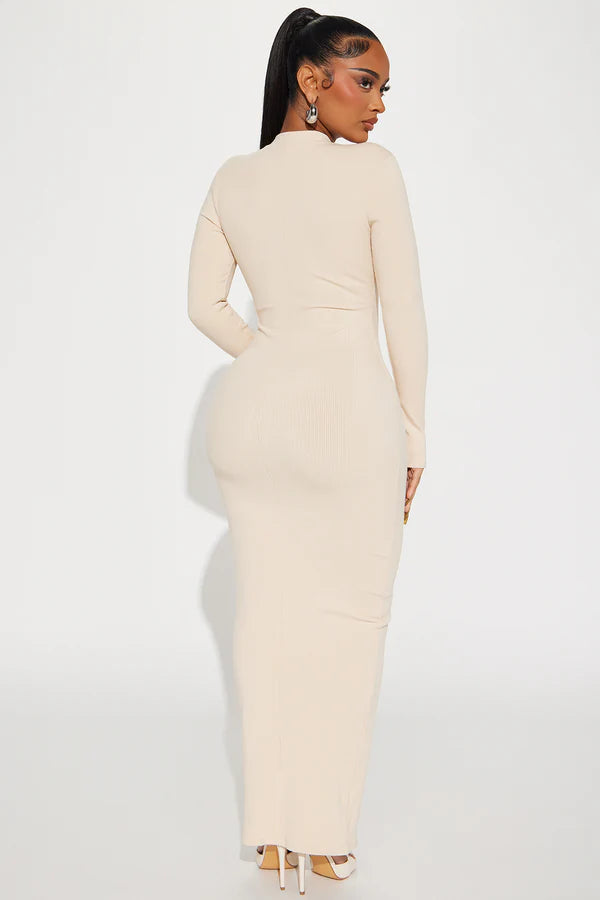 Sleek Snatched Long - Sleeve Maxi Dress