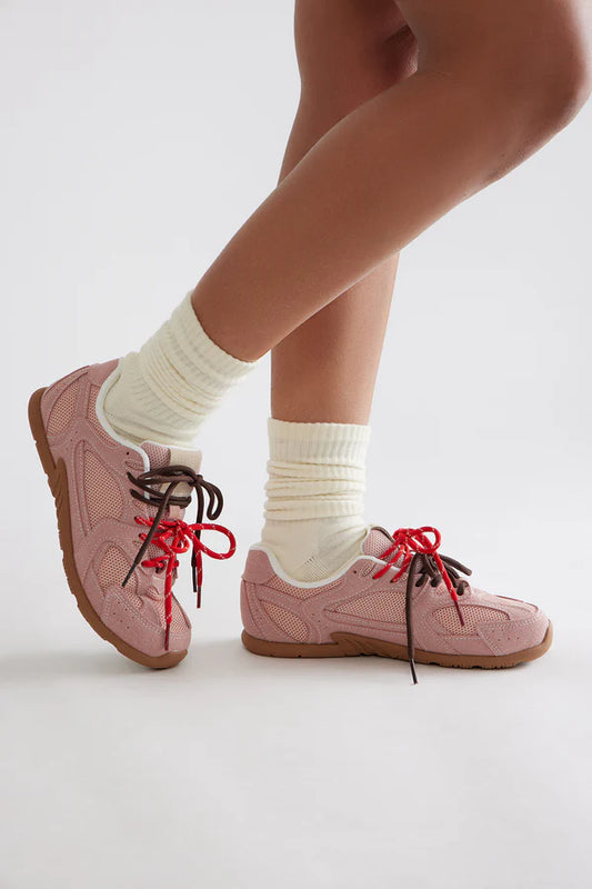 Rosé Reverie Faux‑Suede Lace‑Up Sneakers – Blush