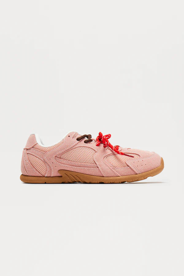 Rosé Reverie Faux‑Suede Lace‑Up Sneakers – Blush